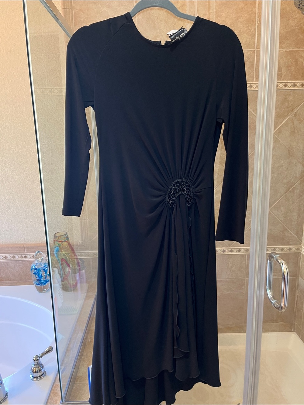 Joseph Ribkoff Black Long-Sleeve Dress with Knotted Side Detail